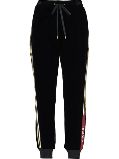 Miu Miu Velvet Side Stripe Track Trousers In Black