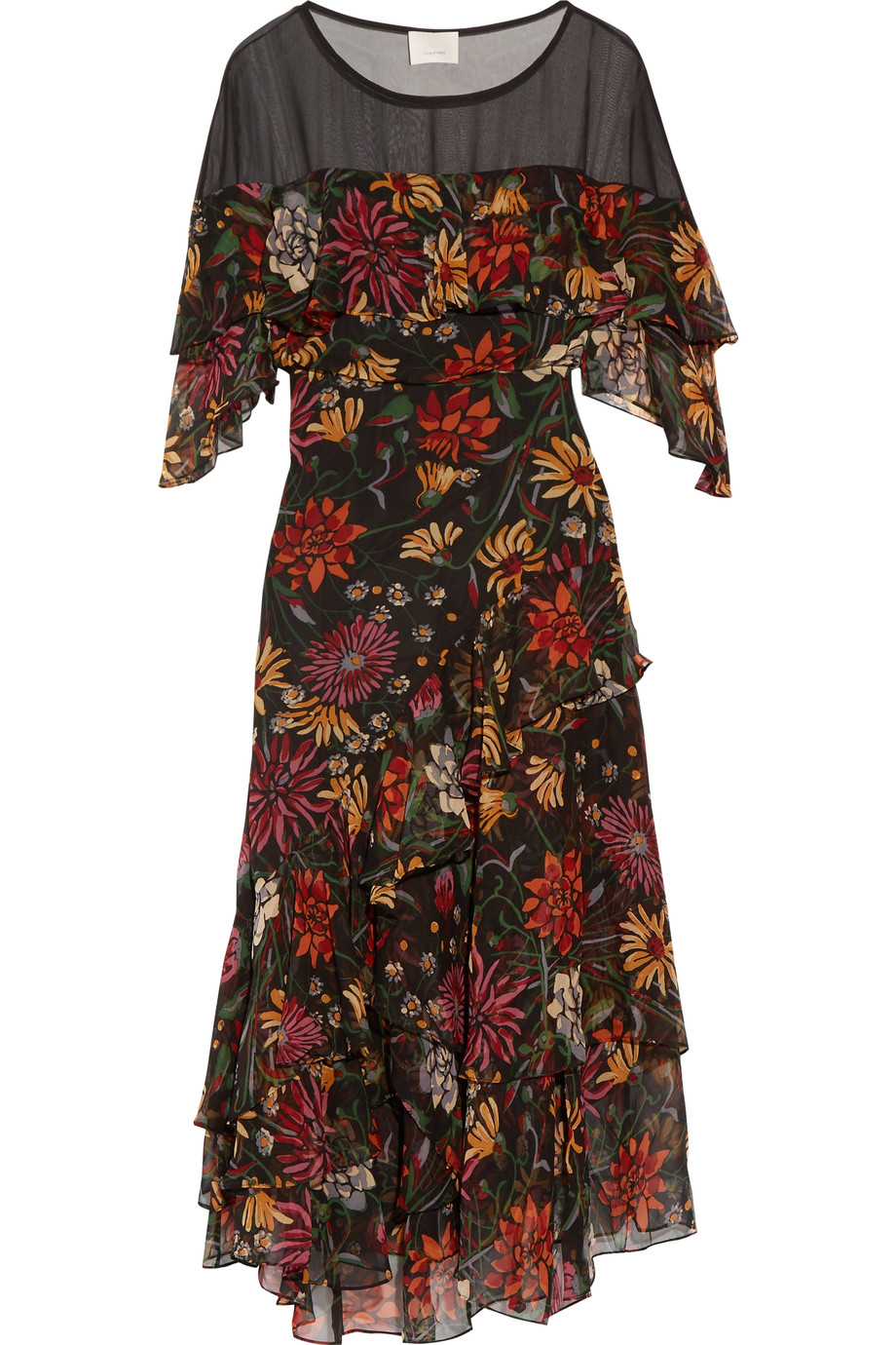 Cinq À Sept Juliet Ruffled Floral-print Silk-georgette Midi Dress ...