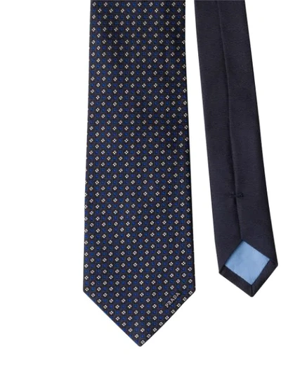 Prada Silk Micro Print Tie In Blue
