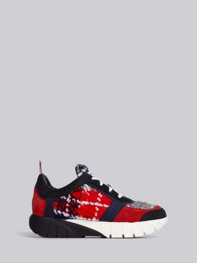 Thom Browne Checked-tweed Flatform Sneakers In Red