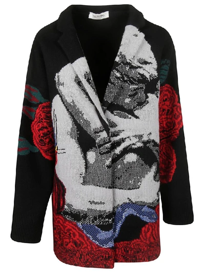 Valentino You Thought I Was Too Dark Single Breasted Coat In Black/multicolor