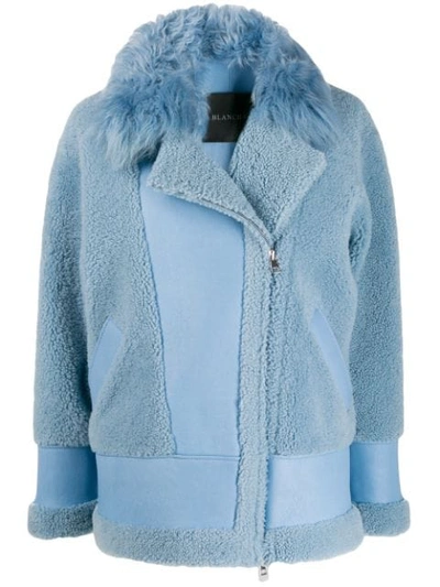 Blancha Jacket Leather Over W/fur Neck In Blue