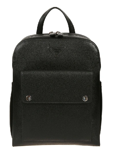 Prada Logo Plaque Backpack In Black