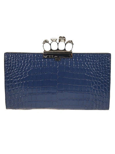 Alexander Mcqueen Four Ring Flat Pouch In Industrial Blue