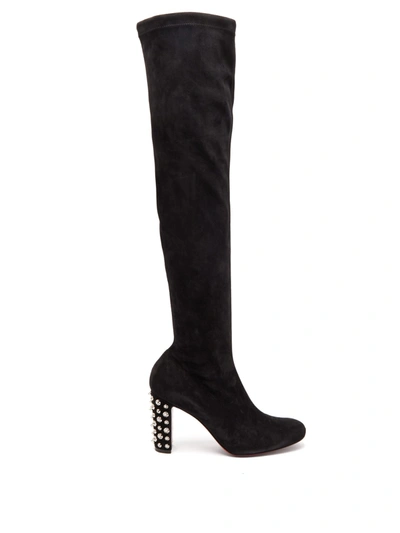 Christian Louboutin Study Over-the-knee Studded Strech Suede Boots In Black