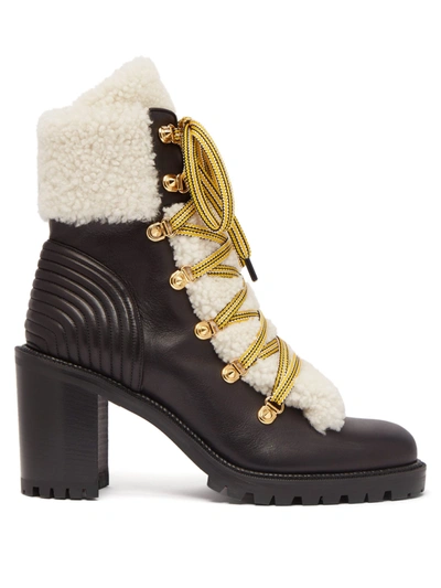 Christian Louboutin Yetita Red Sole Hiker Booties With Shearling Collar In Black