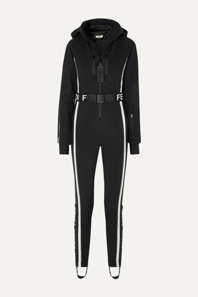 Fendi Roma Hooded Logo-jacquard Jumpsuit In Black
