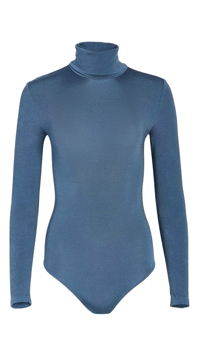 Wolford Colorado Stringbody Turtleneck Bodysuit In Denim