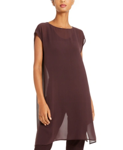 Eileen Fisher Sheer Cap-sleeve Tunic In Cassis