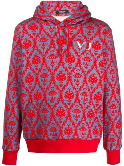 Undercover + Valentino Logo-embroidered Printed Loopback Cotton-jersey Hoodie In Red