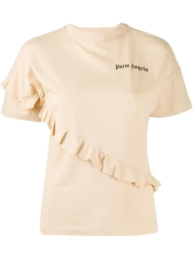 Palm Angels Frilled Mock Neck T-shirt In Beige