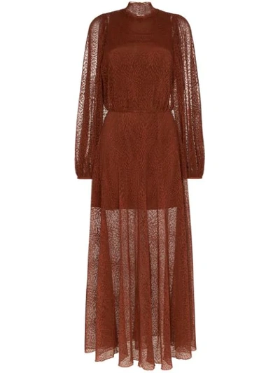 Beaufille Picasso High-neck Sheer Dress In Brown