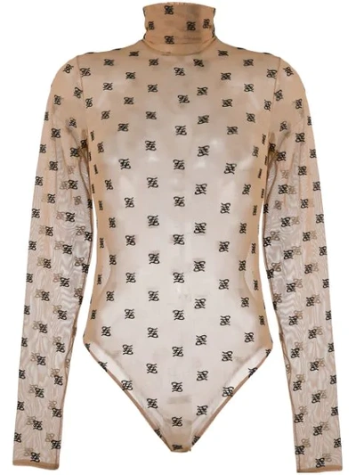 Fendi Karligraphy Monogram Turtleneck Bodysuit In Brown