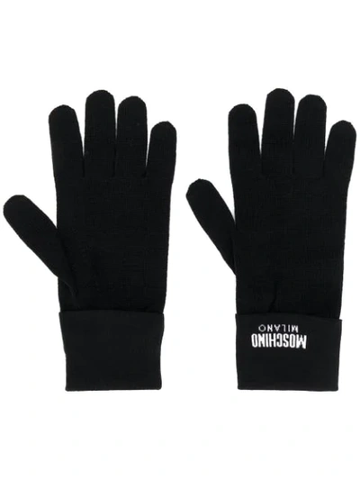 Moschino Logo Knitted Gloves In Black