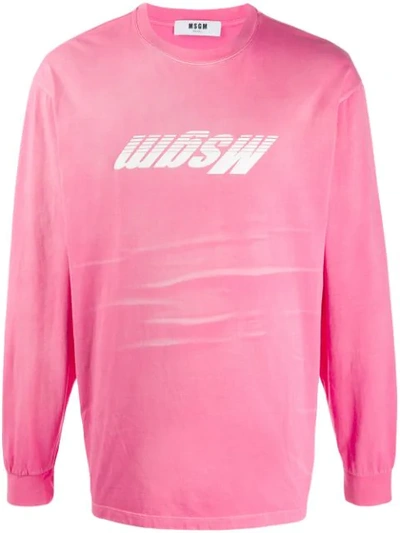 Msgm Creased-detail Upside-down Logo Sweatshirt In Pink