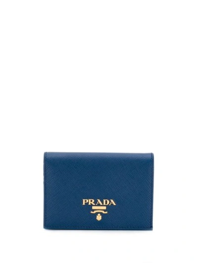 Prada Saffiano Card Holder In Blue