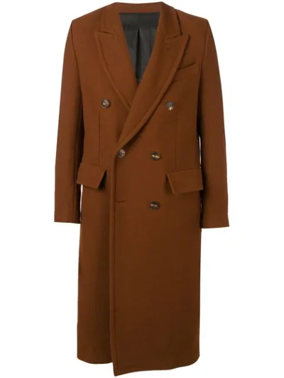 Ami Alexandre Mattiussi Patched Pockets Double-breasted Long Lined Coat In 201 Cognac