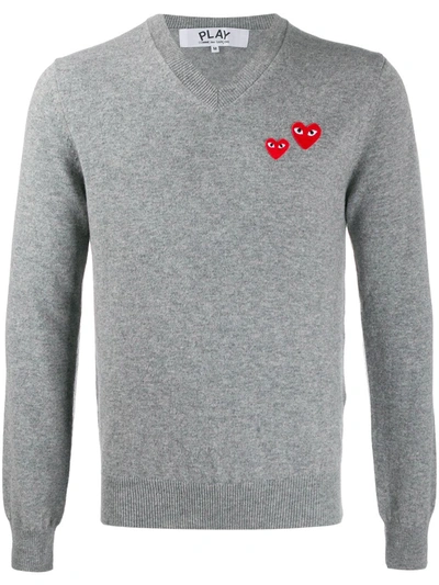 Comme Des Garçons Play Twin-heart Jumper In Grey