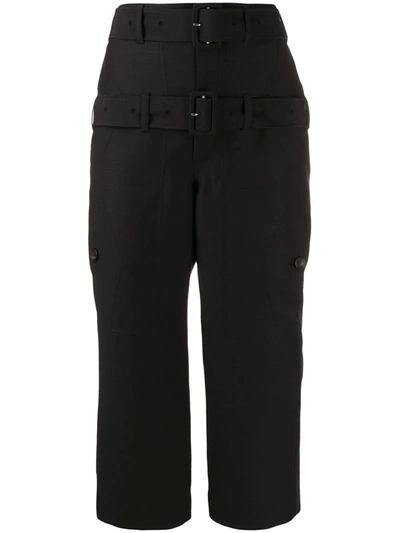 Lanvin Cropped Belted Wool And Silk-blend Straight-leg Trousers In Black