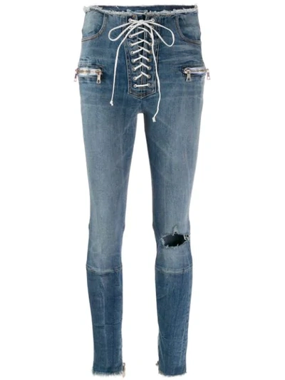 Ben Taverniti Unravel Project Lace-up Mid-rise Skinny Jeans In Blue