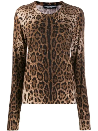 Dolce & Gabbana Leopard Knitted Jumper In Brown