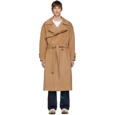 Ader Error Boxy Fit Textured Double-breasted Coat In Beige