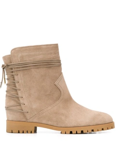 Aquazzura Lace-up Low-heel Ankle Boots In Neutrals