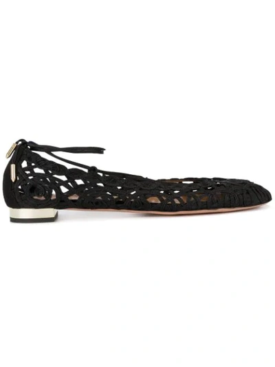 Aquazzura 10mm Kya Embroidery & Suede Flats In Black