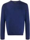 Prada Embroidered Logo Crew Neck Jumper In Blue