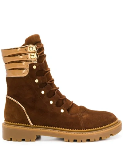Casadei Metallic Detail Colour Block Boots In Brown