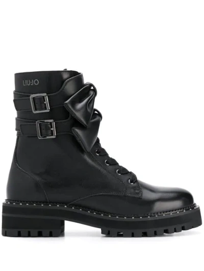 Liu •jo Bow-embellished Combat Boots In Black