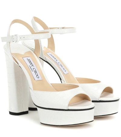 Jimmy Choo Peachy Lizard-print Leather Platform Sandals In Latte