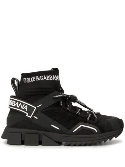 Dolce & Gabbana Sorrento High-top Trekking Sneakers In Mixed Materials In Black