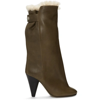 Isabel Marant Lafkee 90 Shearling-lined Ankle Boots In Khaki
