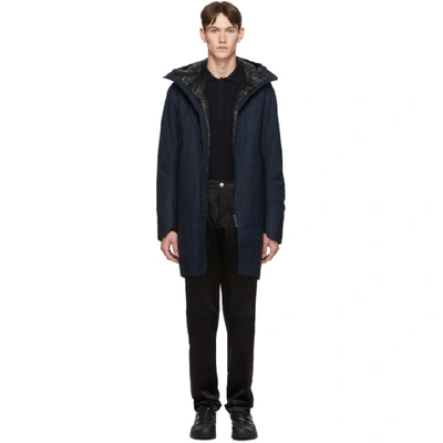 Veilance Navy Down Monitor Coat In Dark Navy Fill: 90% Goose Down, 10% Feather.