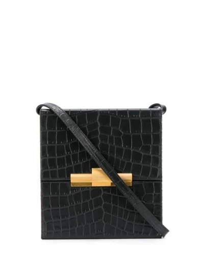 Bottega Veneta Boxy Croc-effect Leather Cross-body Bag In Black