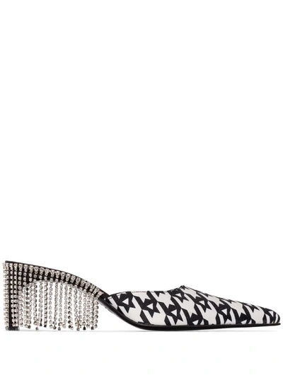 Area Fringed Crystal-embellished 70mm Houndstooth Leather Mules In Black