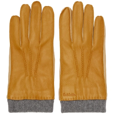 Paul Smith Tan Leather Gloves In 10 Ltbrown