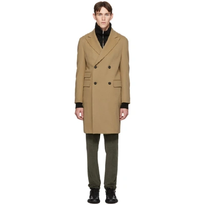Z Zegna Fitted Double-breasted Coat In Camel