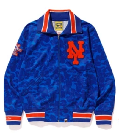 Pre-owned Bape X Mitchell & Ness Mets Jacket Blue