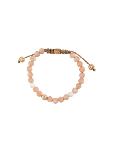 Shamballa Jewels 18kt Yellow Gold Peach Moonstone And White Ceramic Beaded Bracelet In Neutrals