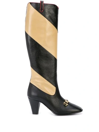 Gucci Zumi Diagonal Stripe Knee Boot In Black