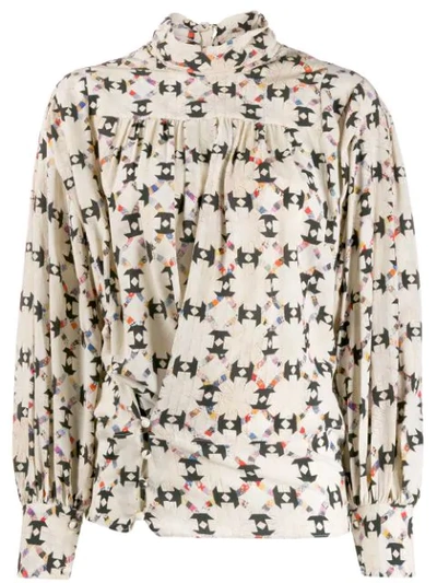 Isabel Marant Cowl Neck Geometric Print Blouse In Neutrals