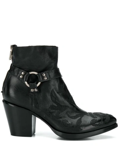 Rocco P Floral-embroidery Ankle Boots In Hondo Black