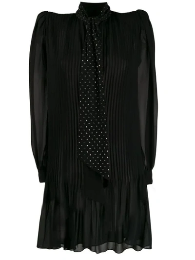 Saint Laurent Embellished Neck Tie Short Dress In Black