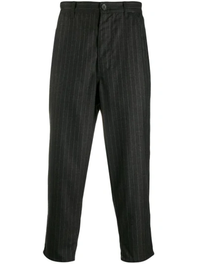 Comme Des Garçons Shirt Pinstripe Cropped Trousers In Grey