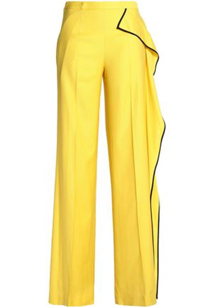 Vionnet Woman Draped Wool-blend Wide-leg Pants Yellow