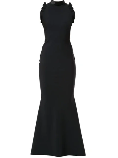 Greta Constantine Badilo Flutter Trim Evening Gown In Black