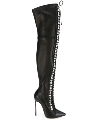 Casadei Thigh Length Lace-up Boots In Black