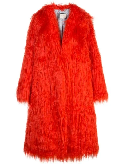 Gucci Faux Fur Shaggy Coat In Red